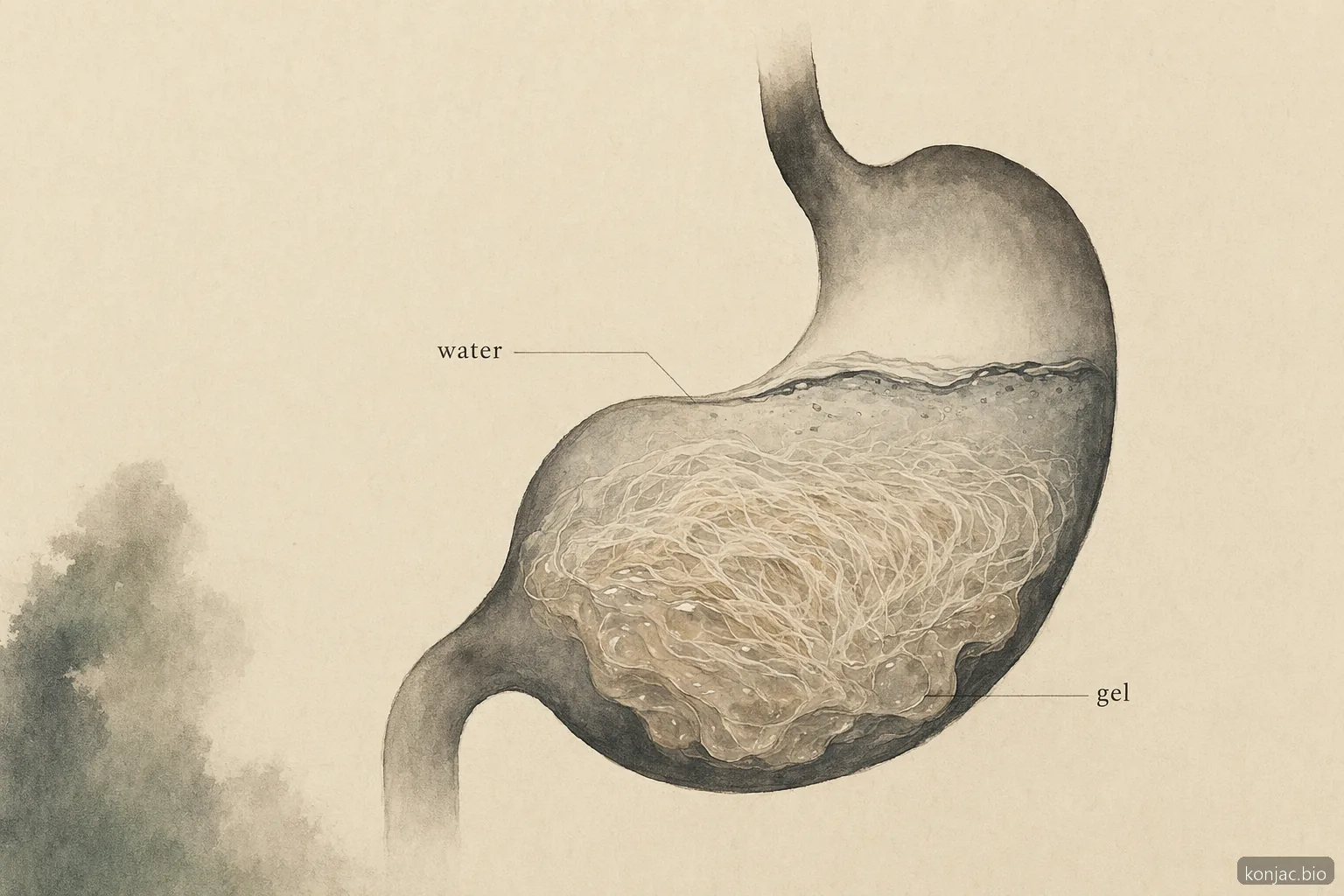 Glucomannan 보충제는 장내에서 물을 흡수해 점성 젤을 형성하며, 포만감 유지에 도움을 줍니다.