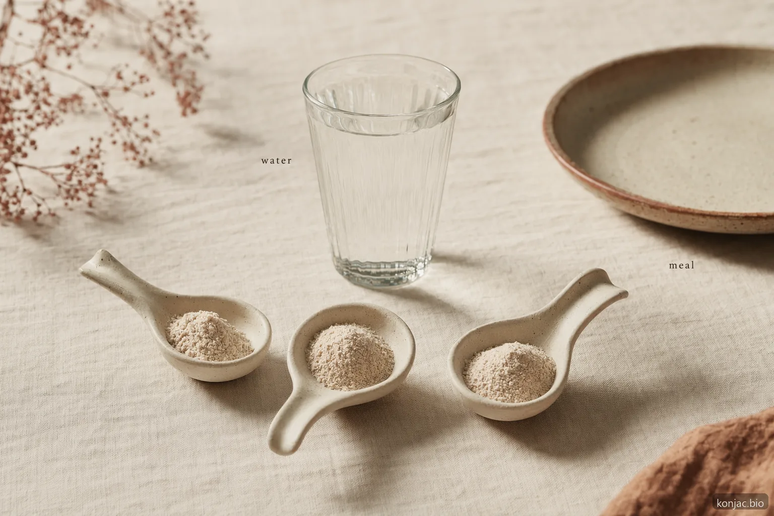glucomannan zur Gewichtsabnahme vor den Mahlzeiten funktioniert am besten, wenn aufgeteilte Dosen mit reichlich Wasser eingenommen werden