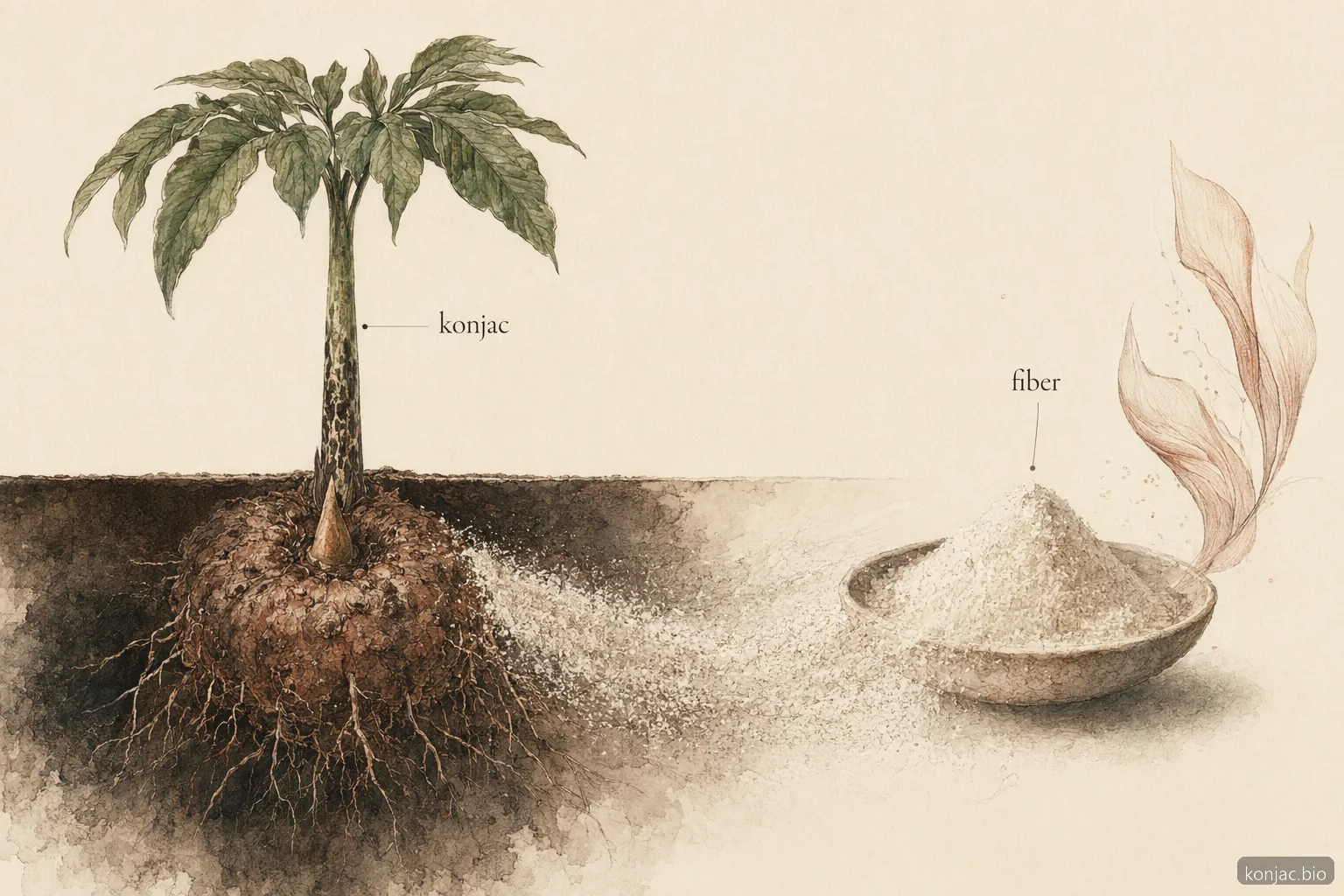 konjac und glucomannan unterscheiden sich: konjac ist die Pflanze, während glucomannan der lösliche Ballaststoff aus ihrer Knolle ist.