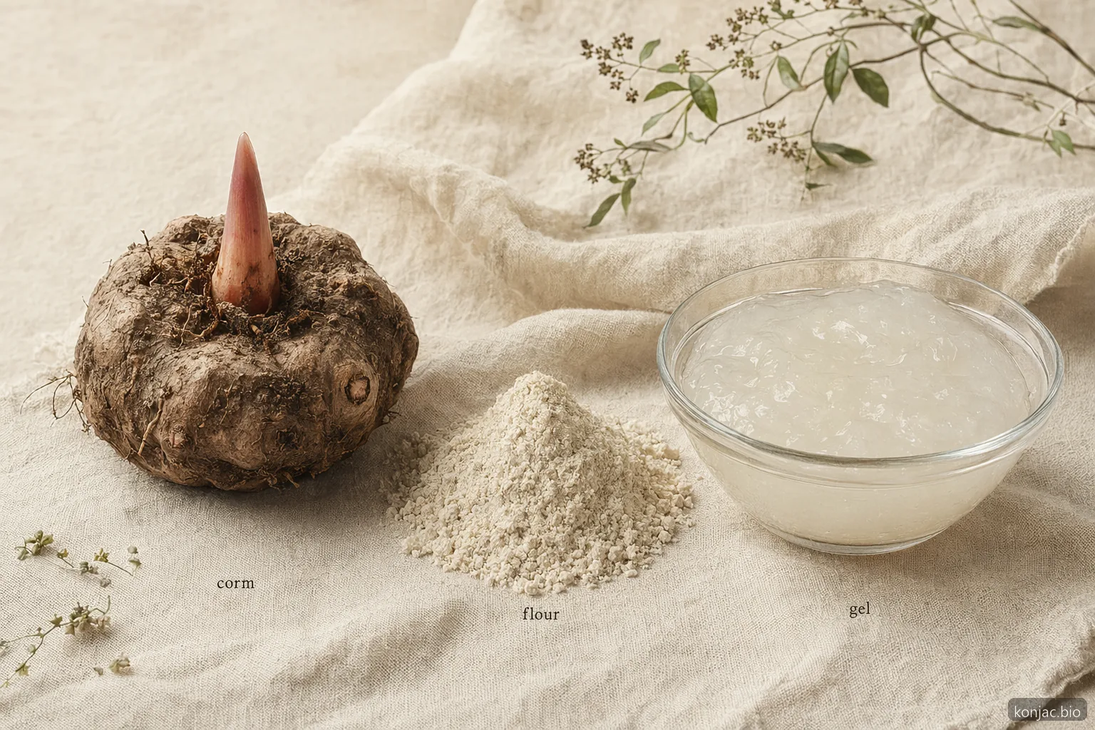 il supporto al colesterolo con glucomannan parte dal cormo di konjac raffinato in farina, poi idratato in un gel viscoso