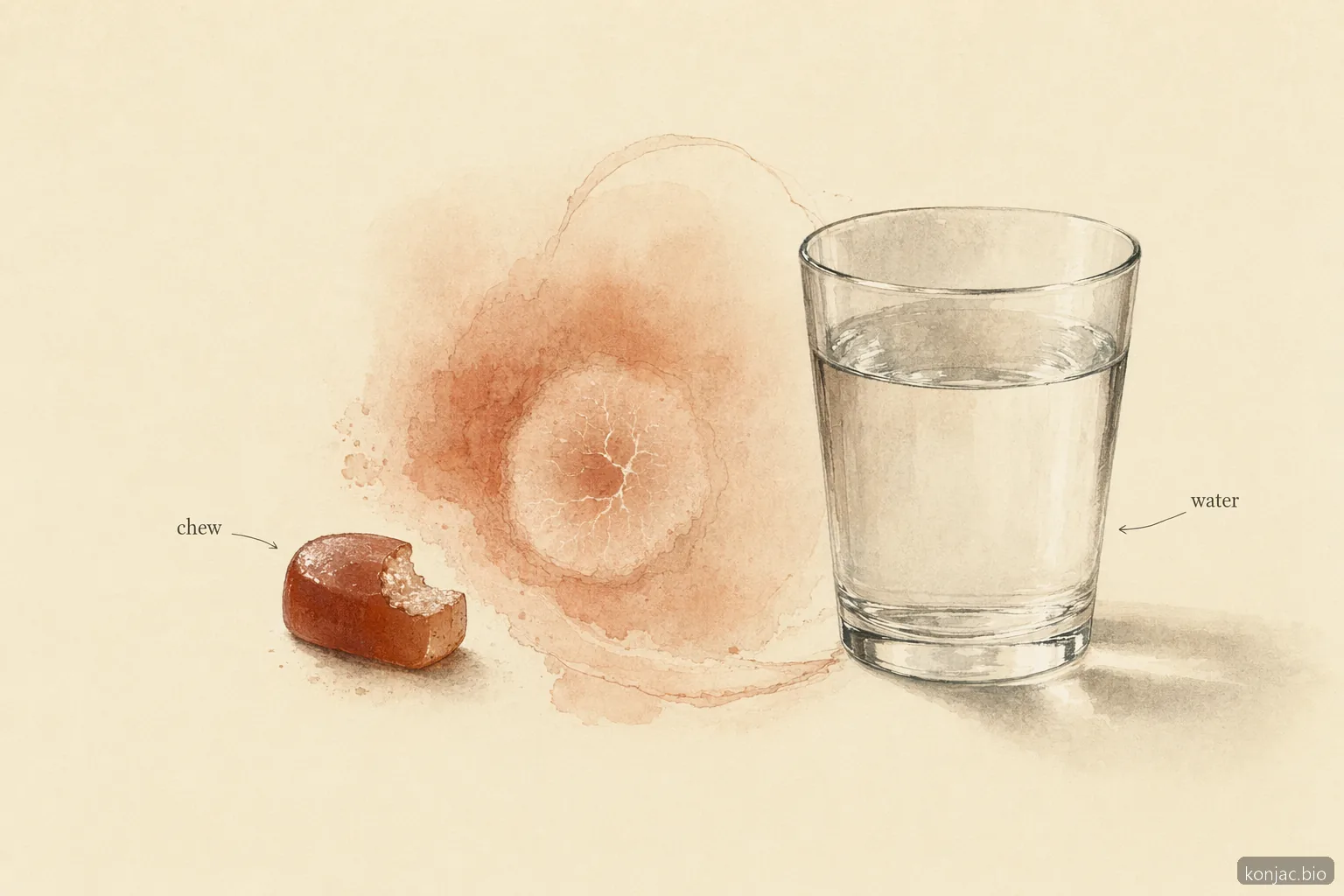 La sicurezza dei gummy al konjac migliora quando i pezzi sono morbidi, vengono masticati bene e sono accompagnati da acqua.