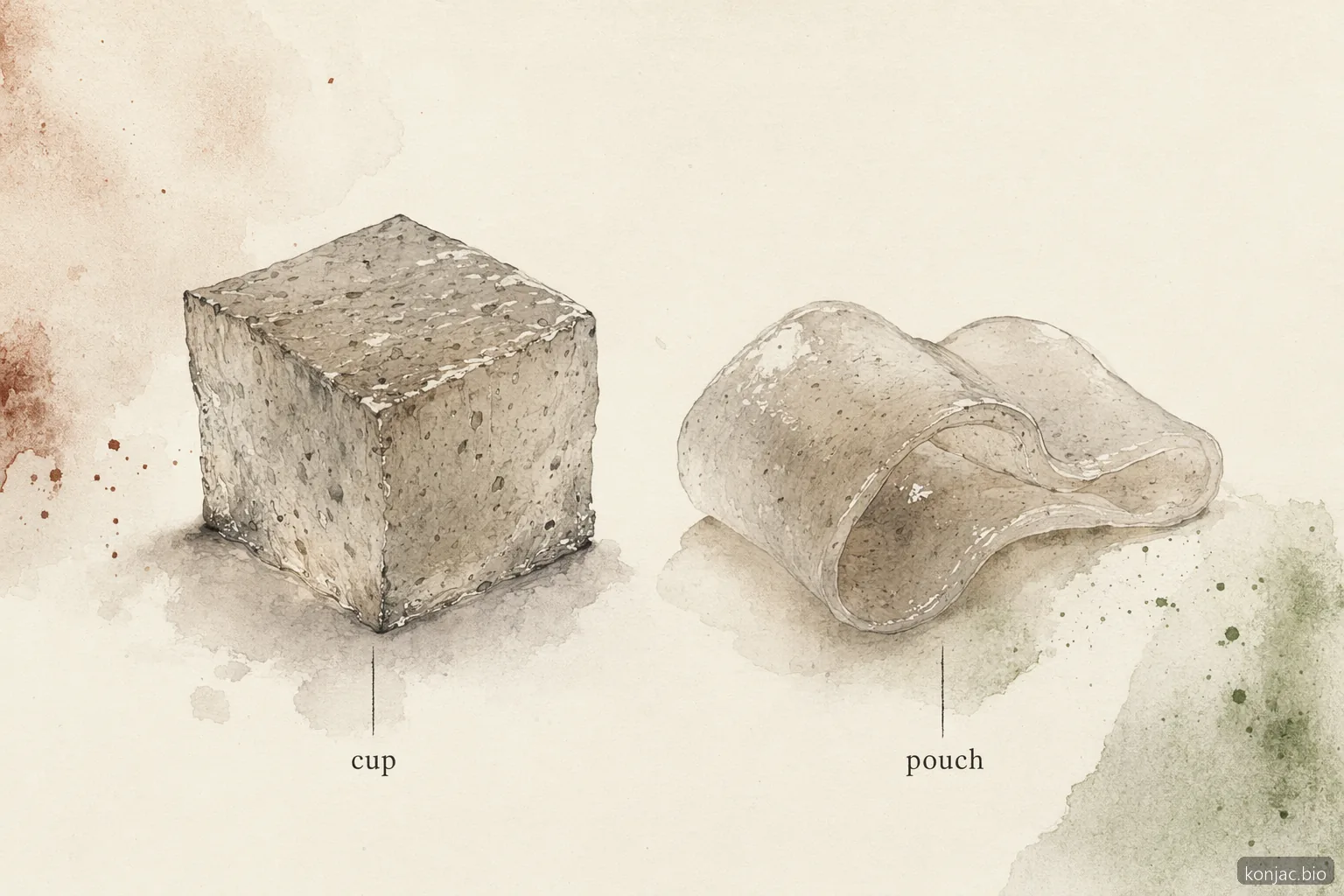 la texture della gelatina di konjac varia in base al formato, con cup più sode e gel in pouch più morbidi che influenzano il modo in cui viene consumata