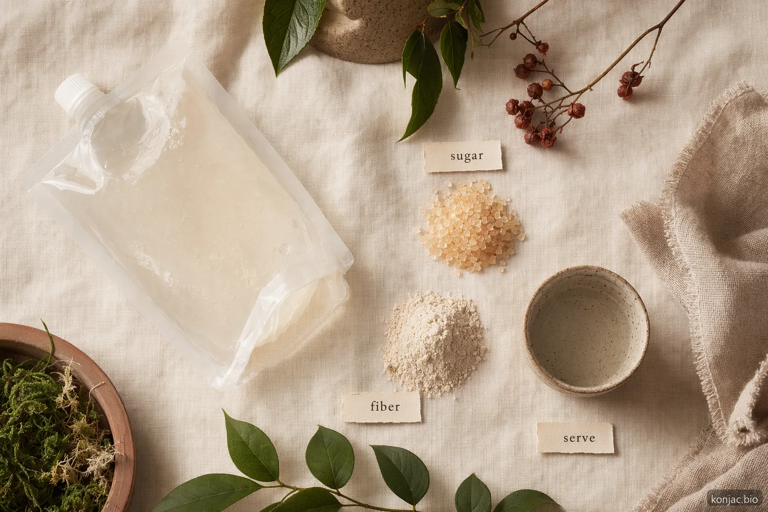 i controlli dell'etichetta della gelatina di konjac everydaze confrontano zucchero, fibra e porzione come dati chiave di acquisto