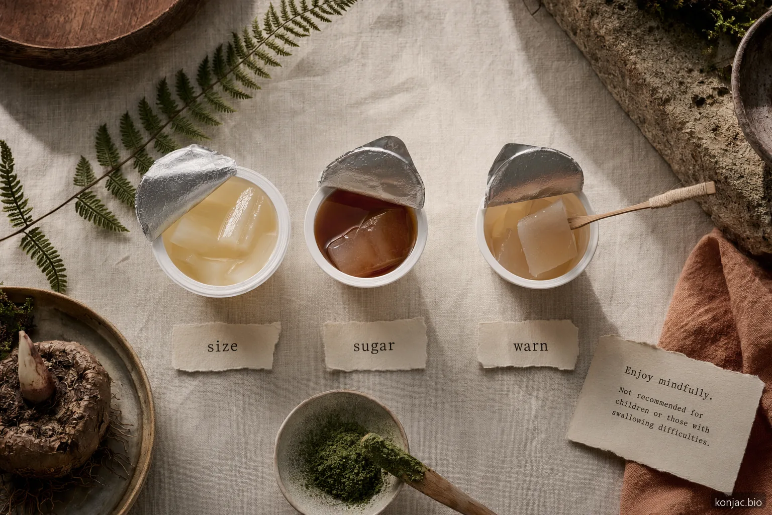 confronto della jelly b konjac jelly: le coppette dovrebbero essere valutate per formato, zucchero e chiarezza delle avvertenze.