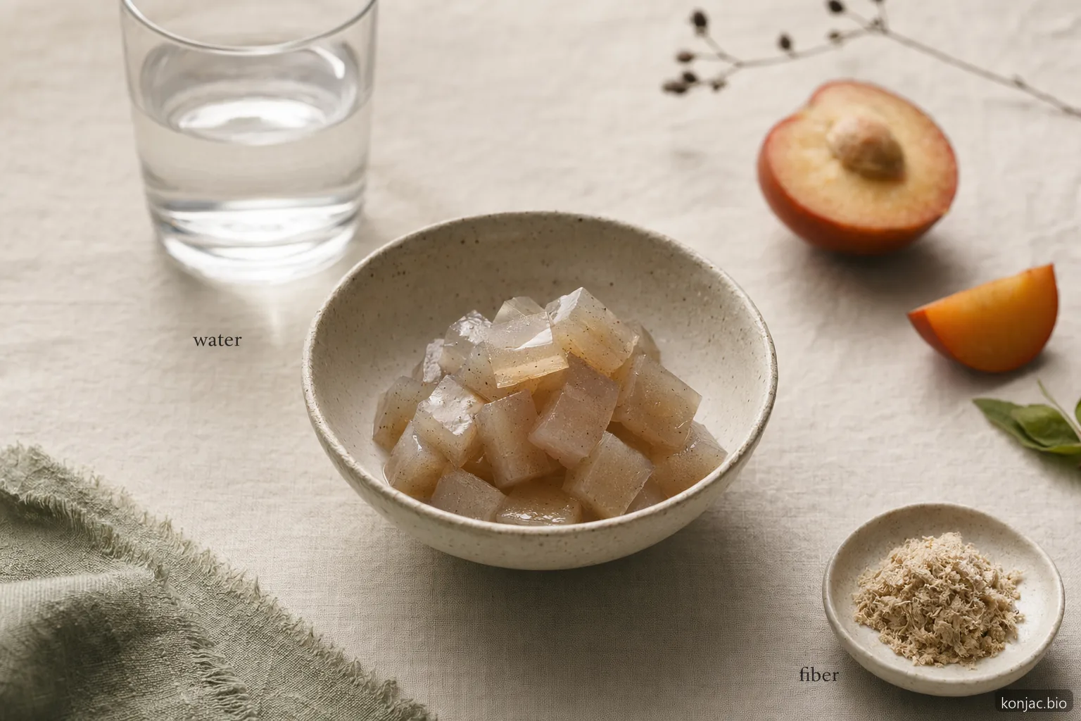 i benefici della gelatina di konjac includono una consistenza in gel ricca d’acqua che può favorire snack porzionabili e attenti al peso