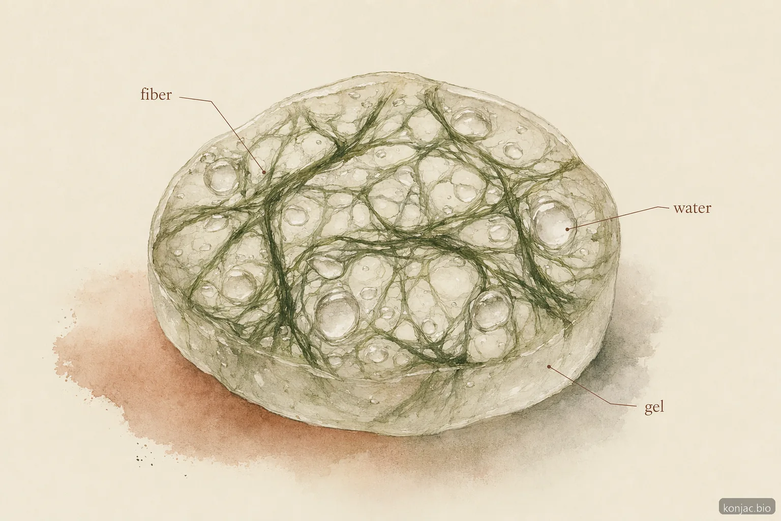 i benefici della gelatina di konjac derivano dalla fibra glucomannan, che forma una rete gelificata idratata capace di creare una consistenza masticabile