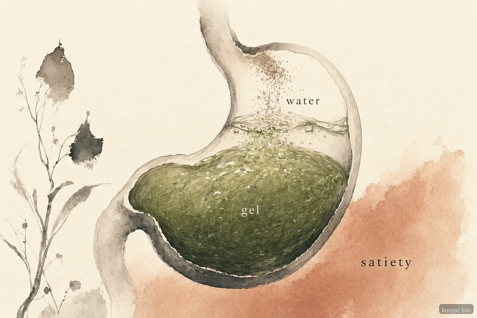 Glucomannan per la perdita di peso dipende dalla fibra konjac solubile che assorbe acqua formando un gel viscoso per la sazietà.