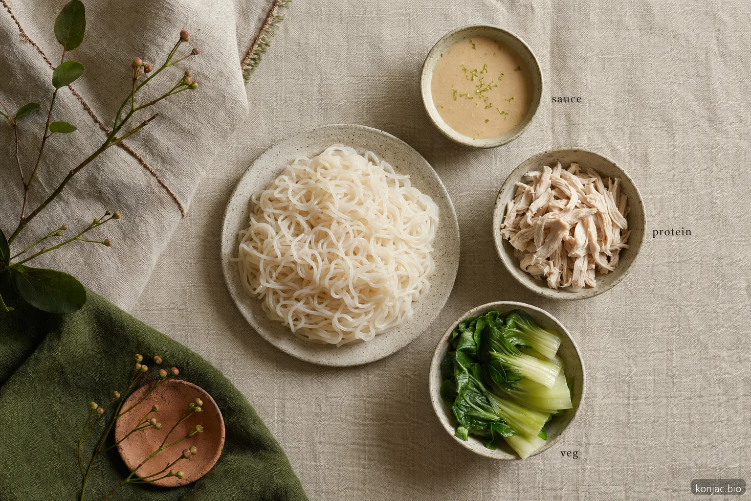 come cucinare con noodles shirataki abbinando noodles asciutti a salsa decisa, proteine e verdure per un sapore migliore
