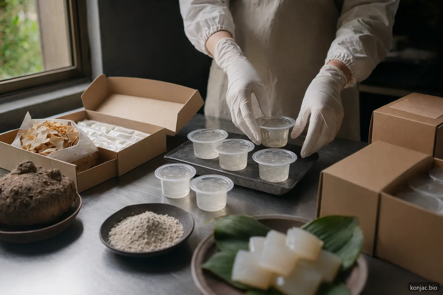 L’approvvigionamento di spuntini a base di konjac dipende da produzione pulita, campioni neutri e revisione accurata prima del confezionamento a marchio privato.
