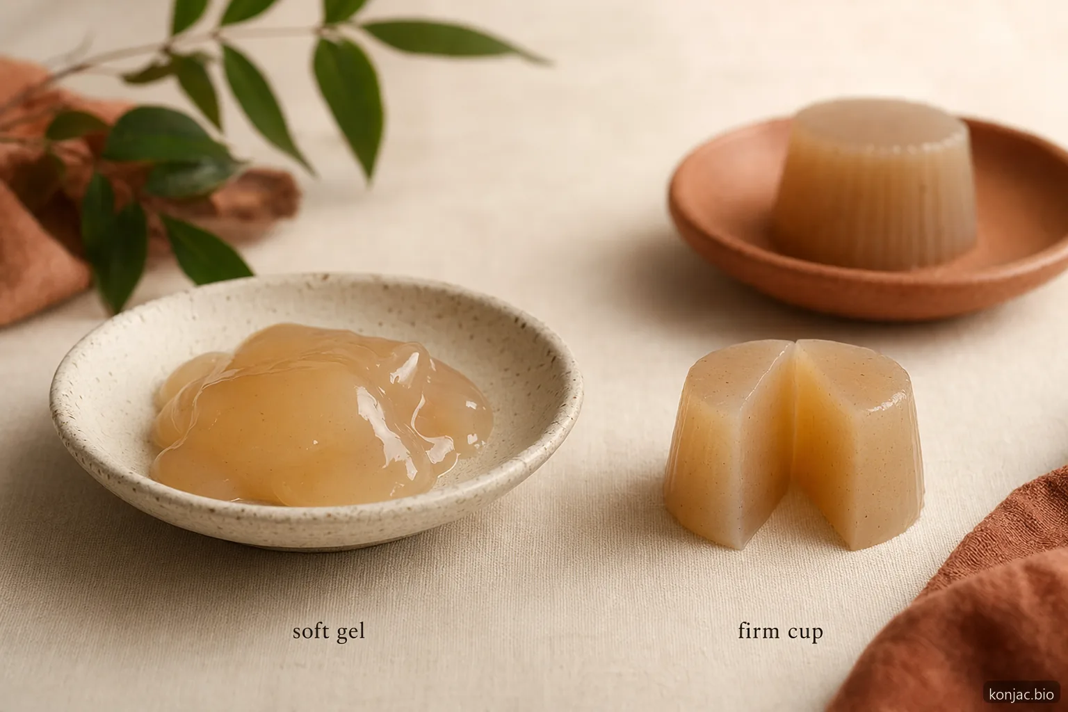 Il confronto dei formati di caramelle di konjac mostra che i gel morbidi si deformano facilmente, mentre le mini cup sode richiedono un'ulteriore valutazione di sicurezza