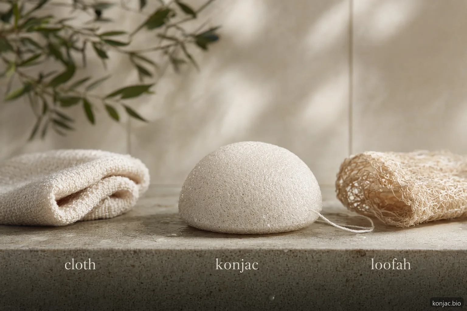 benefici di una spugna di konjac rispetto a panno e luffa, evidenziando un’alternativa detergente di origine vegetale più morbida