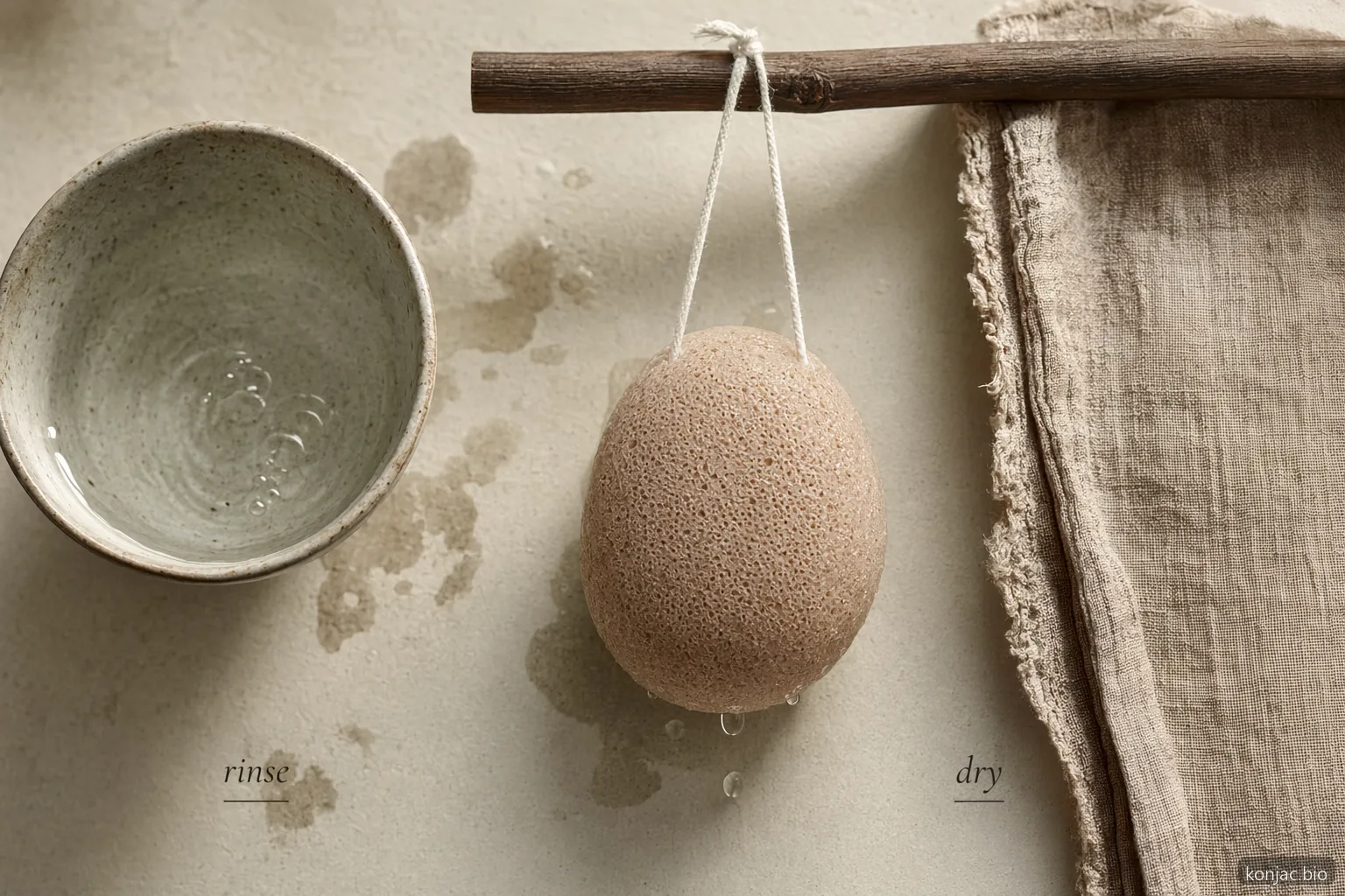 L’igiene della spugna konjac esfoliante dipende da un buon risciacquo, dall’asciugatura con ricambio d’aria e dalla sostituzione prima dell’accumulo di residui.