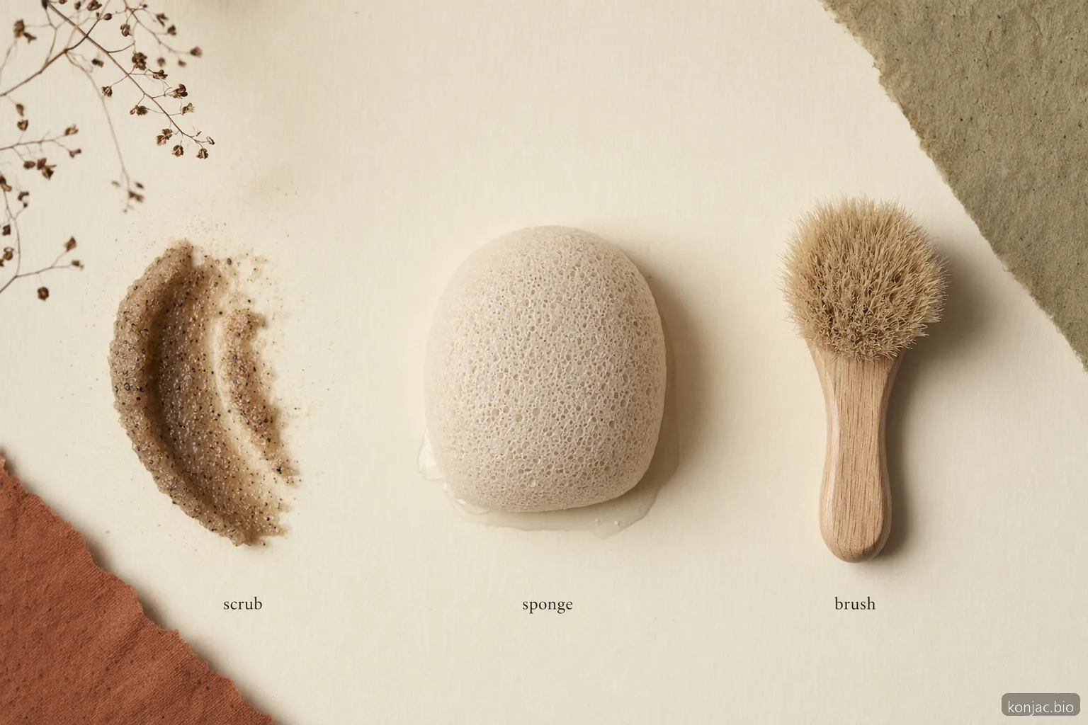 i benefici della spugna di konjac includono una texture più delicata rispetto a scrub granulosi o spazzole rigide per la detersione quotidiana del viso