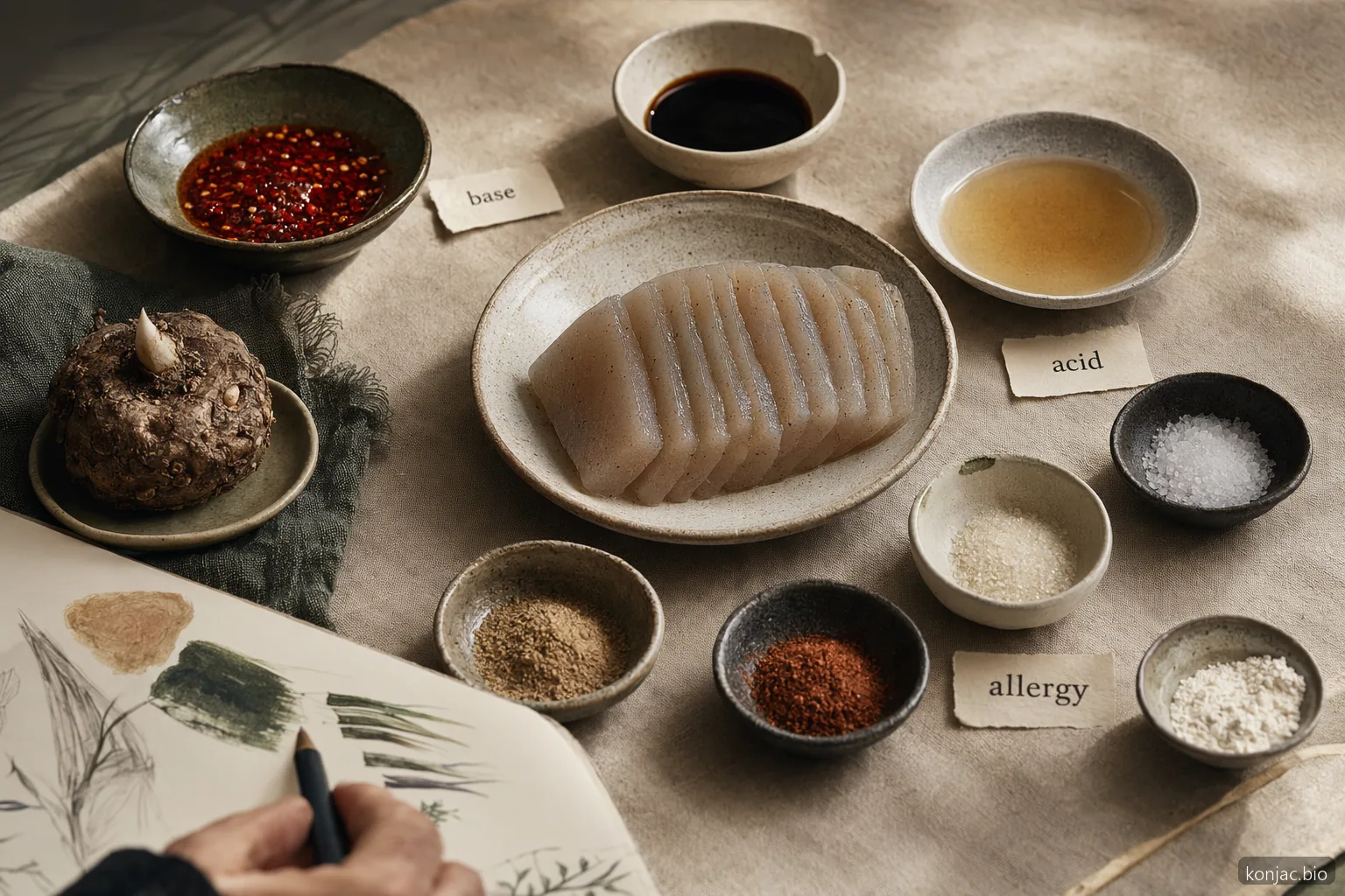 ingredienti konjac shuang raggruppati per base, acido e input allergenici per una revisione più rapida dell'etichetta di snack piccanti