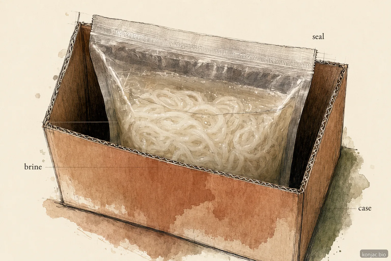 l’imballaggio dei noodle shirataki all’ingrosso protegge la shelf-life tramite buste sigillate, salamoia e robusti colli export