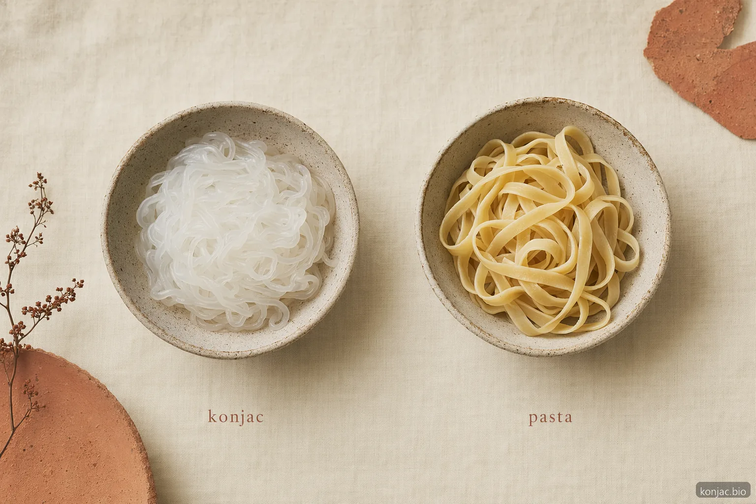 Fideos muy bajos en calorías comparados con la pasta: shirataki ofrece un volumen de bol similar con una densidad calórica mucho menor